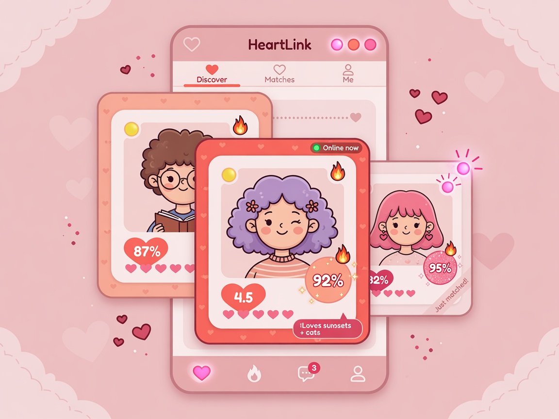 Live dashboard showing candidate profiles with compatibility scores and heart ratings
